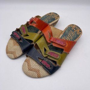 Elite by Corky Sunny Size 10 Leather Sandals Shoes Colorful